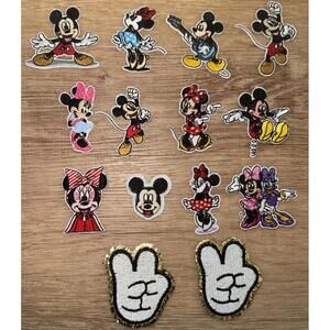 Lot Of 14 Mickey Minnie Mouse Fabric Embroidered Appliqué Iron On Kids Crafting